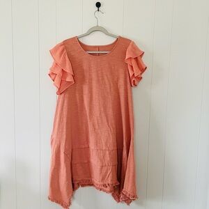 Coral Ruffle Sleeve Tunic Dress